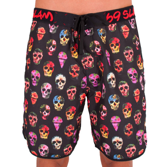 Badkläder för män 69SLAM Kort Boardshort Medium hibiscus skull svart