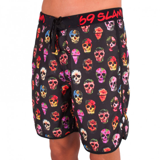 Badkläder för män 69SLAM Kort Boardshort Medium hibiscus skull svart