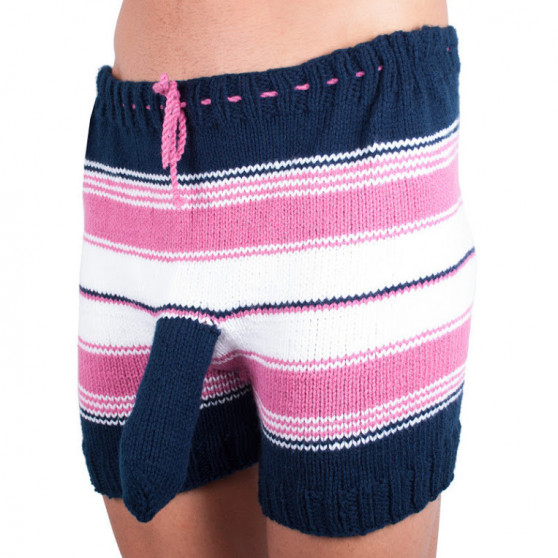 Handstickade shorts Infantia rosa blå och vita ränder