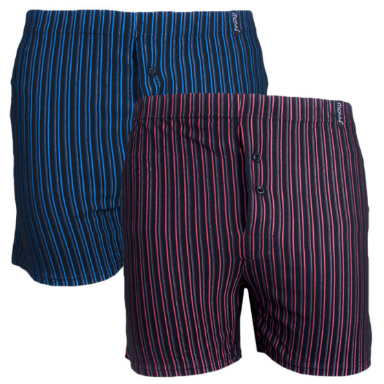 2PACK Boxershorts för herrar Molvy svart med blå och röda ränder (KP-033-BBU)