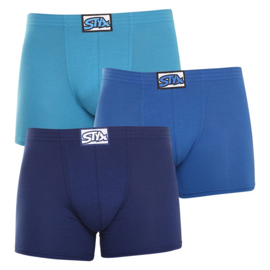 3PACK Boxershorts för herrar Styx lång klassisk elastisk blå (F9676869)