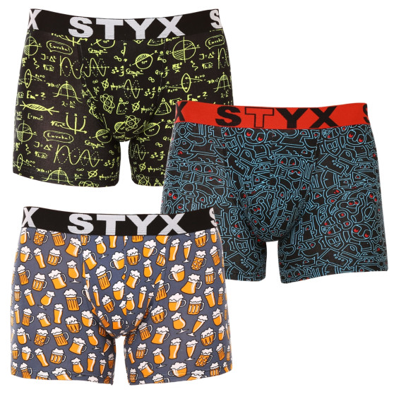 3PACK boxershorts för män Styx lång konst sport elastisk flerfärgad (3U12672)