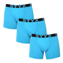 3PACK boxershorts för män Styx lång sport elastisk ljusblå (3U1169)