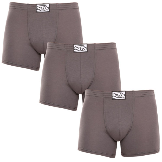 3PACK herrboxershorts Styx lång klassisk elastisk mörkgrå (3F1063)