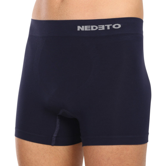 3PACK Boxershorts för herrar Nedeto sömlös bambu blå (3NDTB002S)