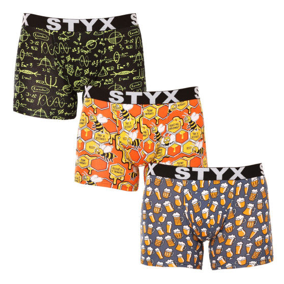 3PACK boxershorts för män Styx lång konst sport elastisk flerfärgad (3U13724)