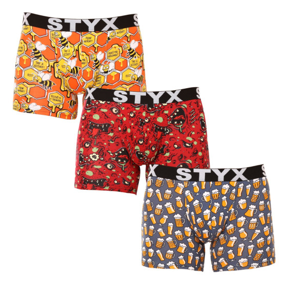 3PACK boxershorts för män Styx lång konst sport elastisk flerfärgad (3U13714)