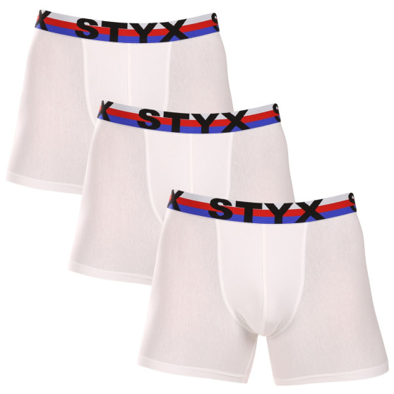 3PACK boxershorts för herrar Styx lång sport elastisk vit tricolour (3U2061)